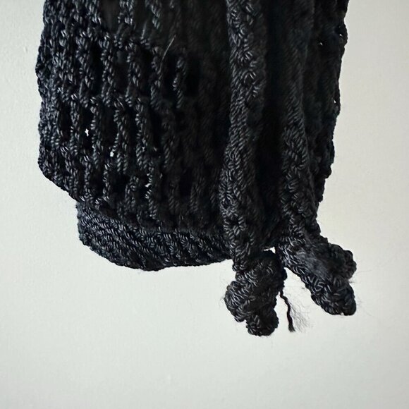 Vintage Handmade Black Crochet Drawstring Bucket Bag Boho Hippie Cottagecore - Picture 6 of 11